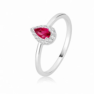 Anel Gota Rosa com Zircônias em Prata 925