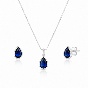 Conjunto Colar + Brinco Gota Azul em Prata 925