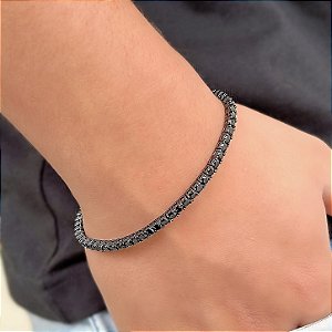 PULSEIRA PRATA RIVIERA ZIRCONIA PRETA RODIUN NEGRO