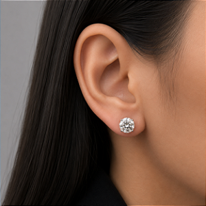 Brinco Solitário Redondo Moissanite em Prata 925 com Banho de Ródio 8mm
