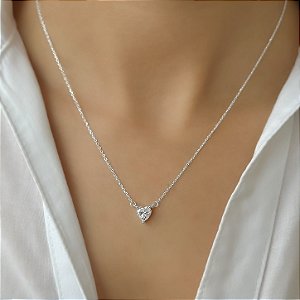 GARGANTILHA PRATA CARTIER CORACAO 6*6 MM MOISSANITE