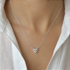 GARGANTILHA PRATA CARTIER CORACAO 8*8MM MOISSANITE