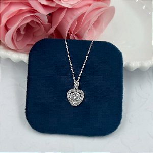 GARGANTILHA PRATA CARTIER CORACAO ZIRCONIAS MOISSANITE 6,5MM 45 CM RODIO