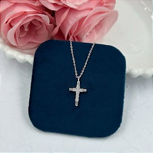 GARGANTILHA PRATA CARTIER CRUZ MOISSANITES 3,5 MM 45 CM RODIO