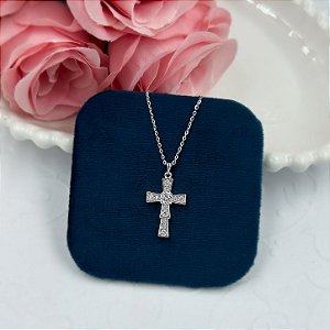 GARGANTILHA PRATA CARTIER CRUZ MOISSANITES 45 CM RODIO