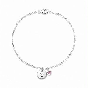 Pulseira Personalizada com Letra Inicial e Coração em Zircônia em Prata 925