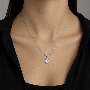 Colar Gota Moissanite em Prata 925 com Banho de Ródio