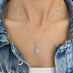 GARGANTILHA PRATA CARTIER QUADRADO E GOTA ZIRCONIAS COM MOISSANITE 45 CM RODIO