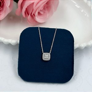 GARGANTILHA PRATA CARTIER QUADRADO ZIRCONIAS E MOISSANITE 5X2 45 CM RODIO