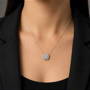 Colar Quadrado Moissanite Prata 925 com Ródio