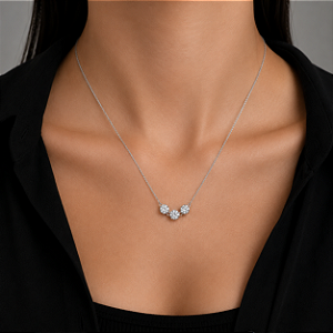 Colar Moissanite Trio em Prata 925 com Banho de Ródio
