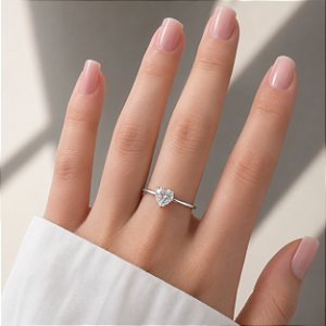 Anel Solitário Coração Moissanite em Prata 925 6mm