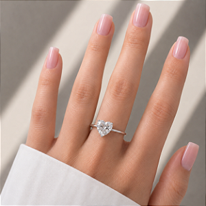 Anel Solitário Coração Moissanite em Prata 925 8mm