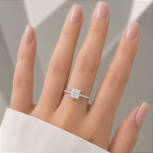 Anel Solitário Quadrado Moissanite em Prata 925 com Banho de Ródio