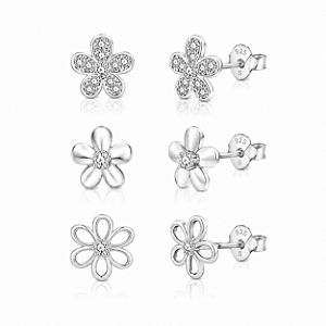 Trio de Brincos Flor em Prata 925