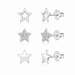 Trio de Brincos Estrelas em Prata 925