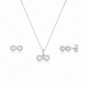 Conjunto Colar + Brinco Infinito em Prata 925