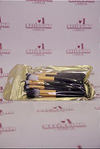 Kit de Pincéis para Maquiagem com Estojo Dourado
