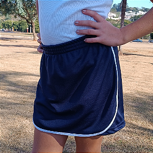 Shorts-saia Escolar Infantojuvenil Azul Marinho Com Viés Colorido