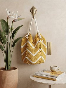 Ecobag Lírios de Crochê Artesanal Amarela DIMYLLA