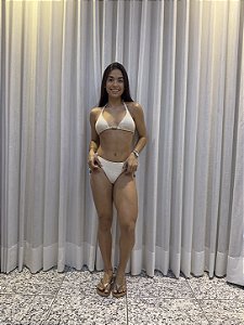 Cortininha básica Off-White / enfeites azuis