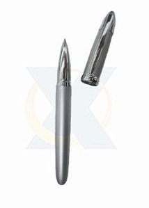 D163 - Caneta metal roller prata fosca,com detalhes em prata brilhante.