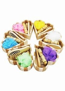 S481 - Kit banho ecológico com 3 peças, material de madeira ecológica. Embalagem, saquinho plástico.