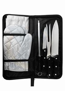 D3 - Kit churrasco com 6 peças, cabo de plástico.