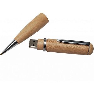 Caneta pen drive de bambu