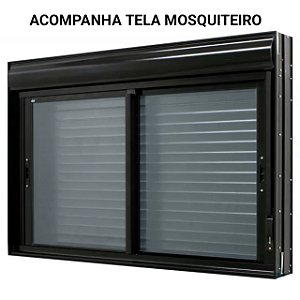Janela com persiana integrada alumínio preto acionamento manual com tela mosquiteiro - jap caribe max