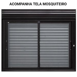 Janela com persiana integrada alumínio preto 2 folhas móveis acionamento por interruptor com tela mosquiteiro - jap caribe max