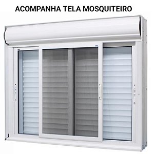 Janela com persiana integrada alumínio branco acionamento por interruptor com tela mosquiteiro - jap caribe max