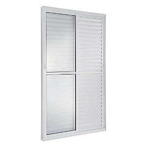 Porta balcão alumínio branco 3 folhas móveis vidro liso incolor com fechadura linha 25 topsul esquadrisul