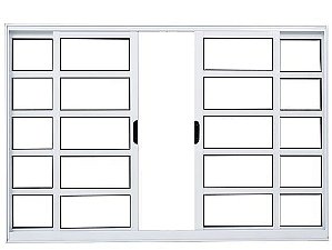 Janela de correr alumínio branco 4 folhas com travessa sem grade - fortsul esquadrisul