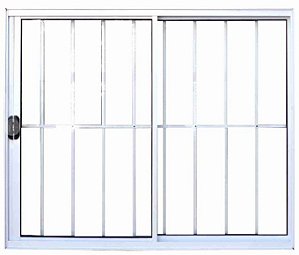 Janela de correr alumínio branco 2 folhas uma fixa com grade vidro liso incolor - linha modular lux esquadrias