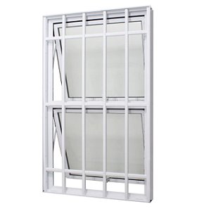 Janela maxim-ar alumínio branco duas seções verticais com grade vidro mini boreal - jap perfecta max