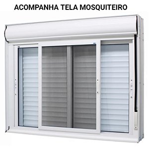 Janela com persiana integrada alumínio branco com tela mosquiteiro 2 folhas móveis acionamento manual - jap caribe max