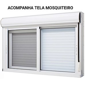 Janela com persiana integrada alumínio branco 2 folhas móveis com tela mosquiteiro acionamento manual - jap taparella perfecta