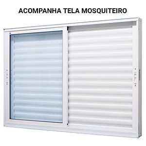 Janela veneziana alumínio branco 3 folhas móveis sem grade vidro liso incolor com tela mosquiteiro - jap perfecta max