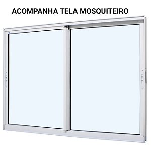 Janela de correr alumínio branco 2 folhas móveis sem grade vidro liso incolor com tela mosquiteiro - jap caribe max