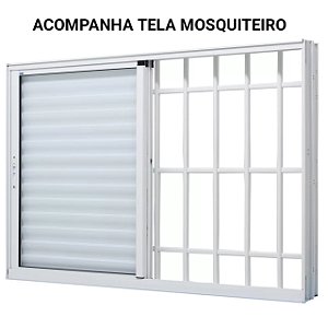 Janela veneziana alumínio branco 3 folhas móveis com grade vidro liso incolor com tela mosquiteiro - jap caribe max