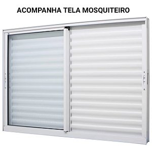 Janela veneziana alumínio branco 3 folhas móveis sem grade vidro liso incolor com tela mosquiteiro - jap caribe max