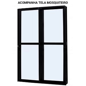 Porta de correr alumínio preto 2 folhas móveis vidro liso incolor com fechadura com tela mosquiteiro - jap caribe max