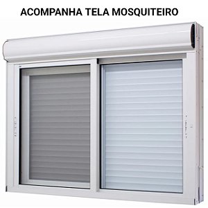 Janela com persiana integrada alumínio branco 2 folhas móveis com tela mosquiteiro acionamento por interruptor - jap taparella perfecta