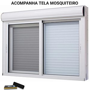 Janela com persiana integrada alumínio branco acionamento por controle remoto com tela mosquiteiro - jap taparella perfecta