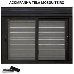 Janela com persiana integrada alumínio preto acionamento por controle remoto com tela mosquiteiro - jap taparella perfecta