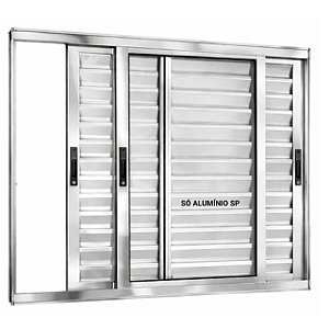 Janela veneziana alumínio brilhante 3 folhas móveis sem grade vidro liso incolor - linha 25