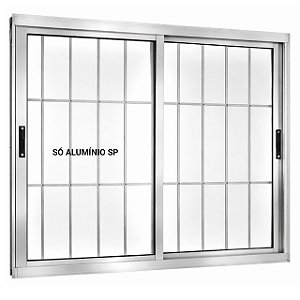 Janela de correr alumínio brilhante 2 folhas móveis com grade vidro liso incolor - linha 25