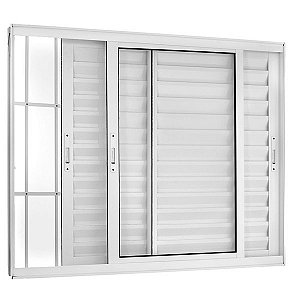 Janela veneziana alumínio branco 3 folhas móveis com grade vidro liso incolor linha 25