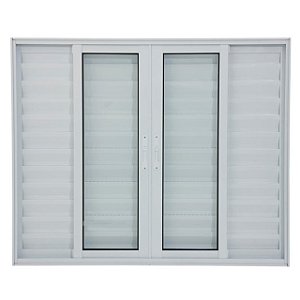 Janela veneziana alumínio branco 6 folhas sem grade vidro liso incolor - linha 25